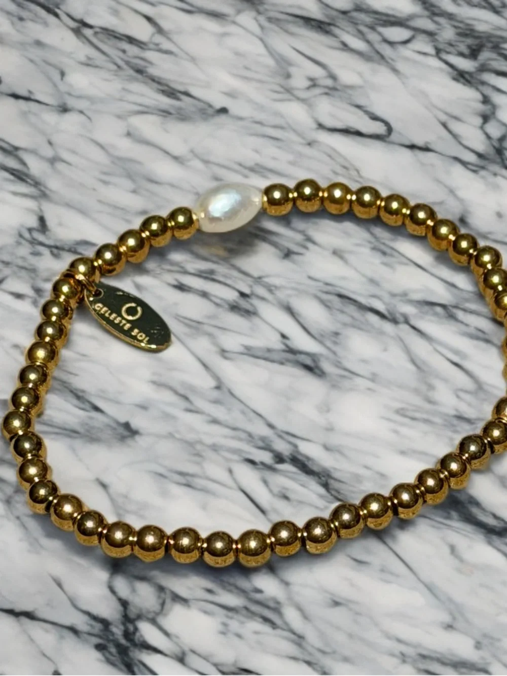 Celeste Sol Gold Tone Beaded Bracelet Freshwater Pearl Minimalist Jewelry